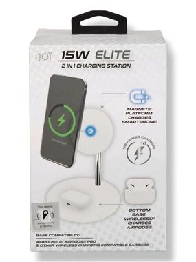 iJoy 15W Elite 2-in-1 Magnetic Charging Station - White
